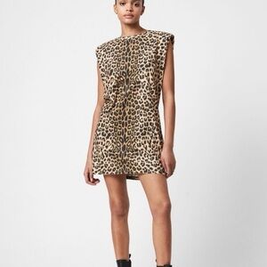 All Saints Leopard Print Shoulder Pad sleeveless mini dress. Size S.